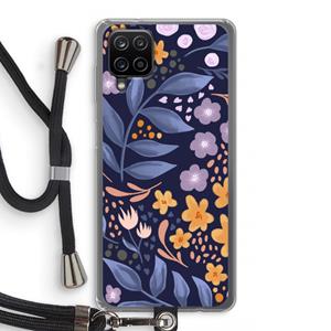 CaseCompany Flowers with blue leaves: Samsung Galaxy A12 Transparant Hoesje met koord