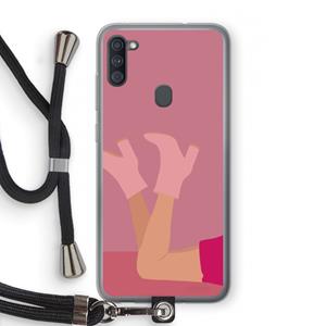 CaseCompany Pink boots: Samsung Galaxy A11 Transparant Hoesje met koord