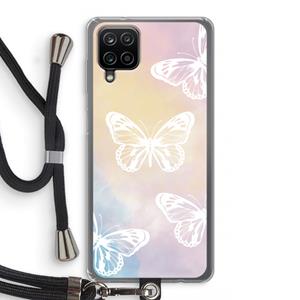 CaseCompany White butterfly: Samsung Galaxy A12 Transparant Hoesje met koord