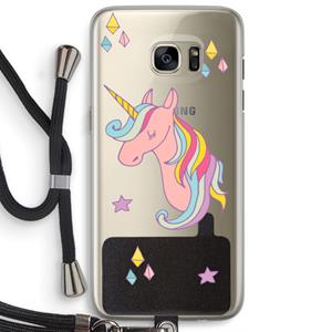 CaseCompany Roze eenhoorn: Samsung Galaxy S7 Edge Transparant Hoesje met koord