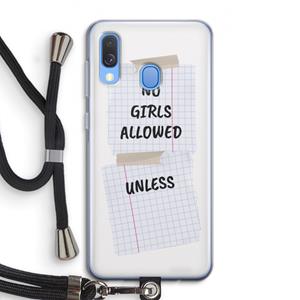 CaseCompany No Girls Allowed Unless: Samsung Galaxy A40 Transparant Hoesje met koord
