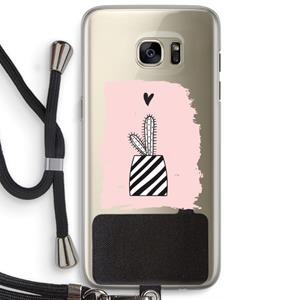 CaseCompany Zwart-wit cactus: Samsung Galaxy S7 Edge Transparant Hoesje met koord