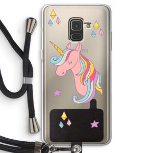 CaseCompany Roze eenhoorn: Samsung Galaxy A8 (2018) Transparant Hoesje met koord