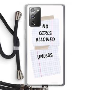 CaseCompany No Girls Allowed Unless: Samsung Galaxy Note 20 / Note 20 5G Transparant Hoesje met koord