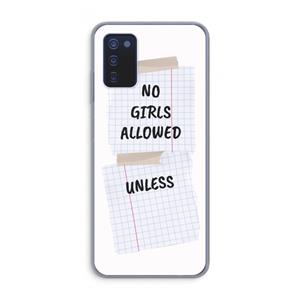 CaseCompany No Girls Allowed Unless: Samsung Galaxy A03s Transparant Hoesje