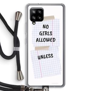 CaseCompany No Girls Allowed Unless: Samsung Galaxy A42 5G Transparant Hoesje met koord