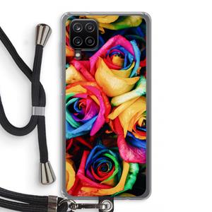 CaseCompany Neon bloemen: Samsung Galaxy A12 Transparant Hoesje met koord