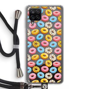 CaseCompany Pink donuts: Samsung Galaxy A12 Transparant Hoesje met koord