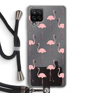 CaseCompany Anything Flamingoes: Samsung Galaxy A12 Transparant Hoesje met koord