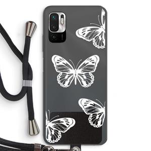 CaseCompany White butterfly: Xiaomi Redmi Note 10 5G Transparant Hoesje met koord