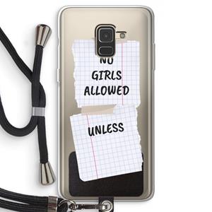 CaseCompany No Girls Allowed Unless: Samsung Galaxy A8 (2018) Transparant Hoesje met koord