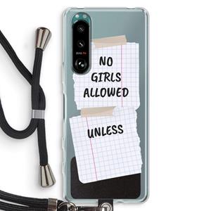 CaseCompany No Girls Allowed Unless: Sony Xperia 5 III Transparant Hoesje met koord