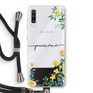 CaseCompany Gele bloemen: Samsung Galaxy A70 Transparant Hoesje met koord