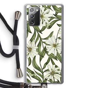CaseCompany Wit bloemenpatroon: Samsung Galaxy Note 20 / Note 20 5G Transparant Hoesje met koord