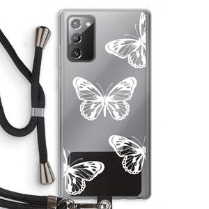 CaseCompany White butterfly: Samsung Galaxy Note 20 / Note 20 5G Transparant Hoesje met koord