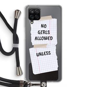 CaseCompany No Girls Allowed Unless: Samsung Galaxy A12 Transparant Hoesje met koord