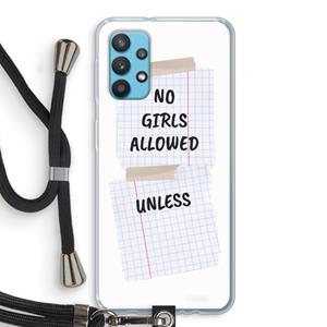 CaseCompany No Girls Allowed Unless: Samsung Galaxy A32 4G Transparant Hoesje met koord