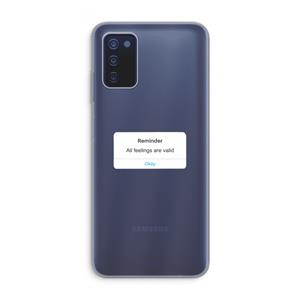 CaseCompany Reminder: Samsung Galaxy A03s Transparant Hoesje