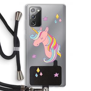 CaseCompany Roze eenhoorn: Samsung Galaxy Note 20 / Note 20 5G Transparant Hoesje met koord
