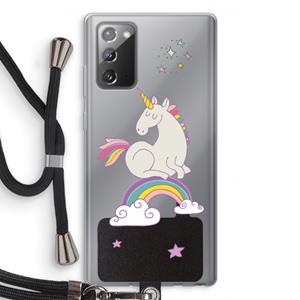 CaseCompany Regenboog eenhoorn: Samsung Galaxy Note 20 / Note 20 5G Transparant Hoesje met koord