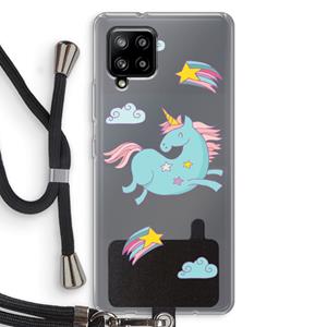 CaseCompany Vliegende eenhoorn: Samsung Galaxy A42 5G Transparant Hoesje met koord
