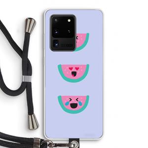 CaseCompany Smiley watermeloen: Samsung Galaxy S20 Ultra Transparant Hoesje met koord