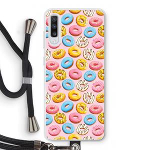 CaseCompany Pink donuts: Samsung Galaxy A70 Transparant Hoesje met koord