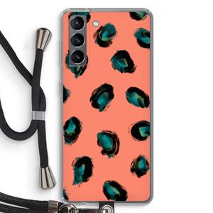 CaseCompany Pink Cheetah: Samsung Galaxy S21 Transparant Hoesje met koord
