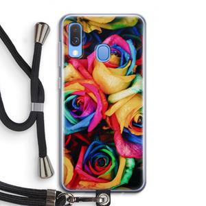 CaseCompany Neon bloemen: Samsung Galaxy A40 Transparant Hoesje met koord