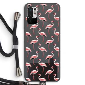 CaseCompany Flamingoprint groen: Xiaomi Redmi Note 10 5G Transparant Hoesje met koord