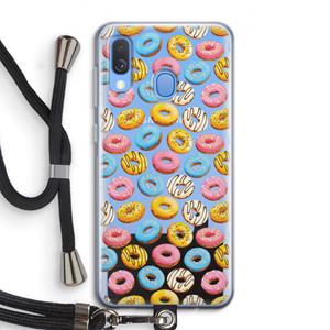 CaseCompany Pink donuts: Samsung Galaxy A40 Transparant Hoesje met koord