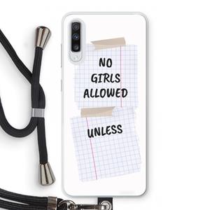 CaseCompany No Girls Allowed Unless: Samsung Galaxy A70 Transparant Hoesje met koord