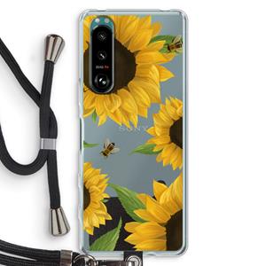 CaseCompany Sunflower and bees: Sony Xperia 5 III Transparant Hoesje met koord