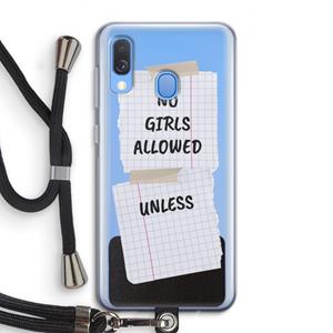 CaseCompany No Girls Allowed Unless: Samsung Galaxy A40 Transparant Hoesje met koord