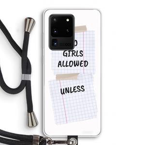 CaseCompany No Girls Allowed Unless: Samsung Galaxy S20 Ultra Transparant Hoesje met koord