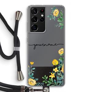 CaseCompany Gele bloemen: Samsung Galaxy S21 Ultra Transparant Hoesje met koord