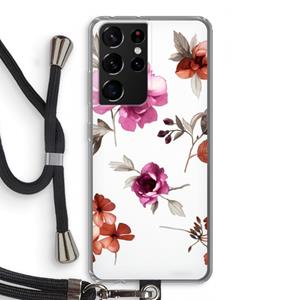 CaseCompany Geschilderde bloemen: Samsung Galaxy S21 Ultra Transparant Hoesje met koord