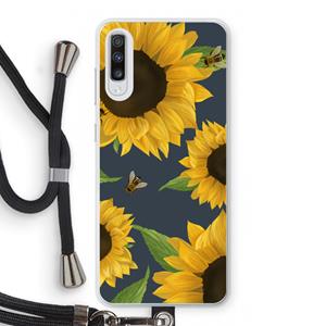 CaseCompany Sunflower and bees: Samsung Galaxy A70 Transparant Hoesje met koord