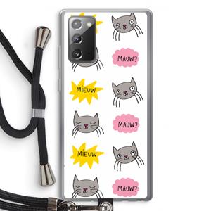 CaseCompany Meow: Samsung Galaxy Note 20 / Note 20 5G Transparant Hoesje met koord