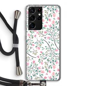 CaseCompany Sierlijke bloemen: Samsung Galaxy S21 Ultra Transparant Hoesje met koord