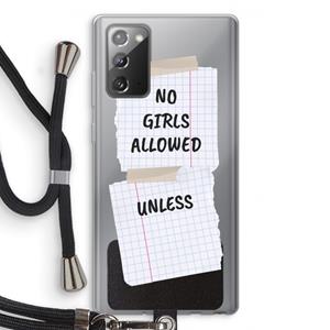 CaseCompany No Girls Allowed Unless: Samsung Galaxy Note 20 / Note 20 5G Transparant Hoesje met koord