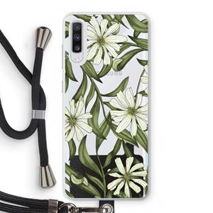 CaseCompany Wit bloemenpatroon: Samsung Galaxy A70 Transparant Hoesje met koord