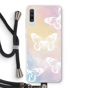 CaseCompany White butterfly: Samsung Galaxy A70 Transparant Hoesje met koord