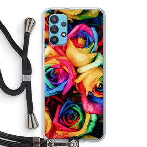 CaseCompany Neon bloemen: Samsung Galaxy A32 4G Transparant Hoesje met koord