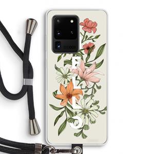 CaseCompany Hello bloemen: Samsung Galaxy S20 Ultra Transparant Hoesje met koord