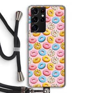 CaseCompany Pink donuts: Samsung Galaxy S21 Ultra Transparant Hoesje met koord