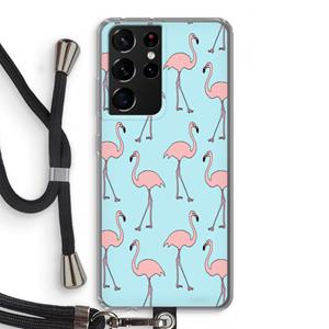 CaseCompany Anything Flamingoes: Samsung Galaxy S21 Ultra Transparant Hoesje met koord