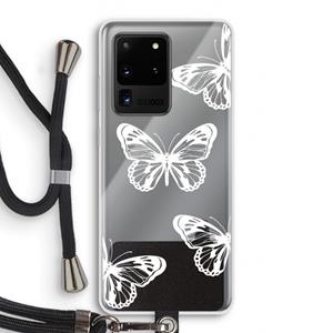 CaseCompany White butterfly: Samsung Galaxy S20 Ultra Transparant Hoesje met koord