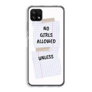 CaseCompany No Girls Allowed Unless: Samsung Galaxy A22 5G Transparant Hoesje