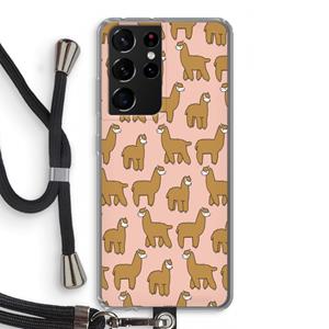 CaseCompany Alpacas: Samsung Galaxy S21 Ultra Transparant Hoesje met koord